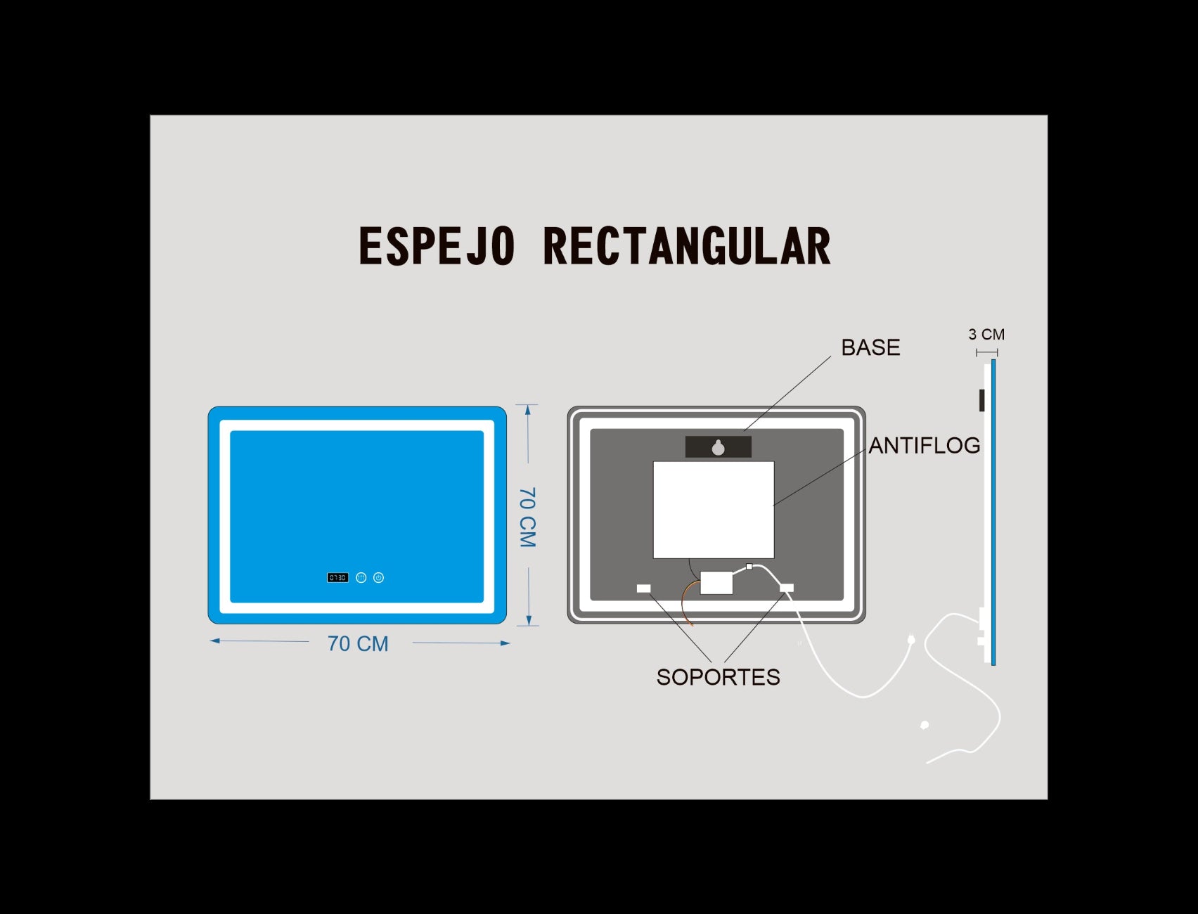 50x70 CM RECTANGULAR BLUETOOTH HORIZONTAL