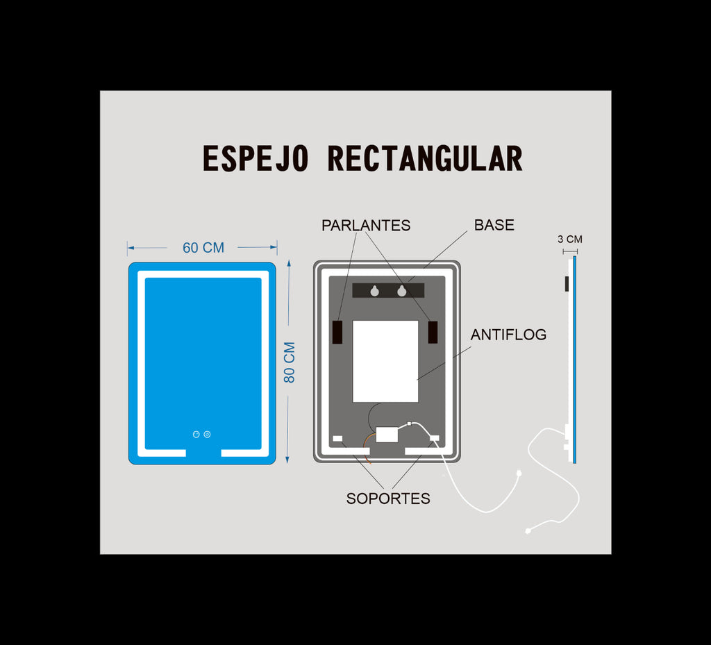 60X80 CM RECTANGULAR BLUETOOTH VERTICAL