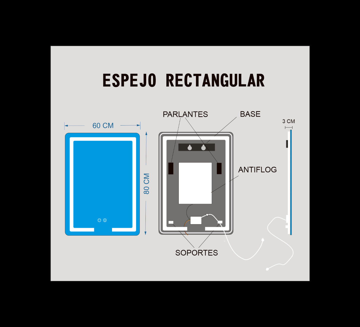 60X80 CM RECTANGULAR BLUETOOTH VERTICAL